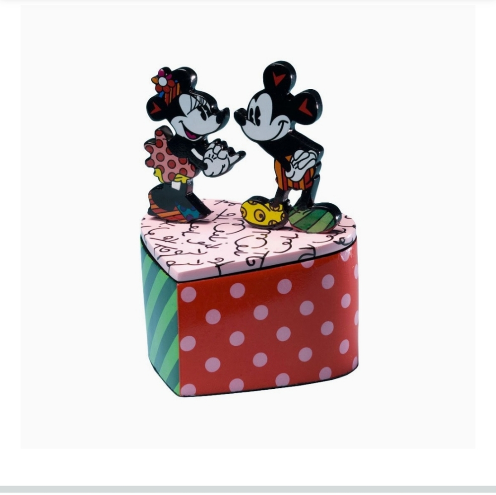 Romero Britto + Disney + Enesco Mickey & Minnie Vintage Lidded Box Pop Art NWT